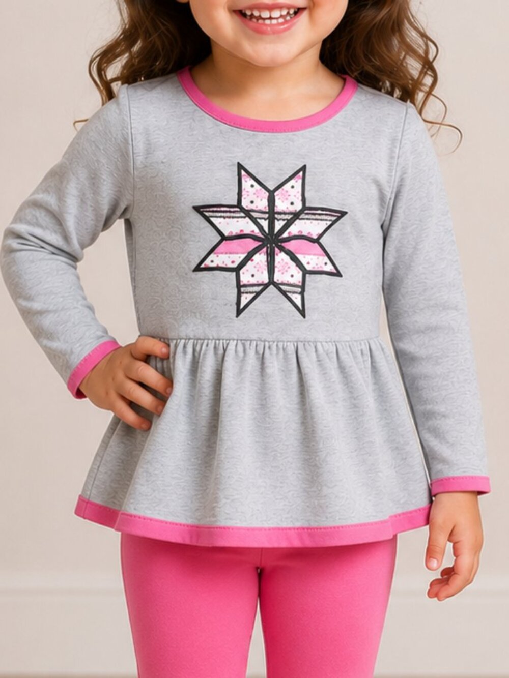 Gymboree Kids Girls Street Style Gray Pink Long Sleeve Tees Top Size 4
